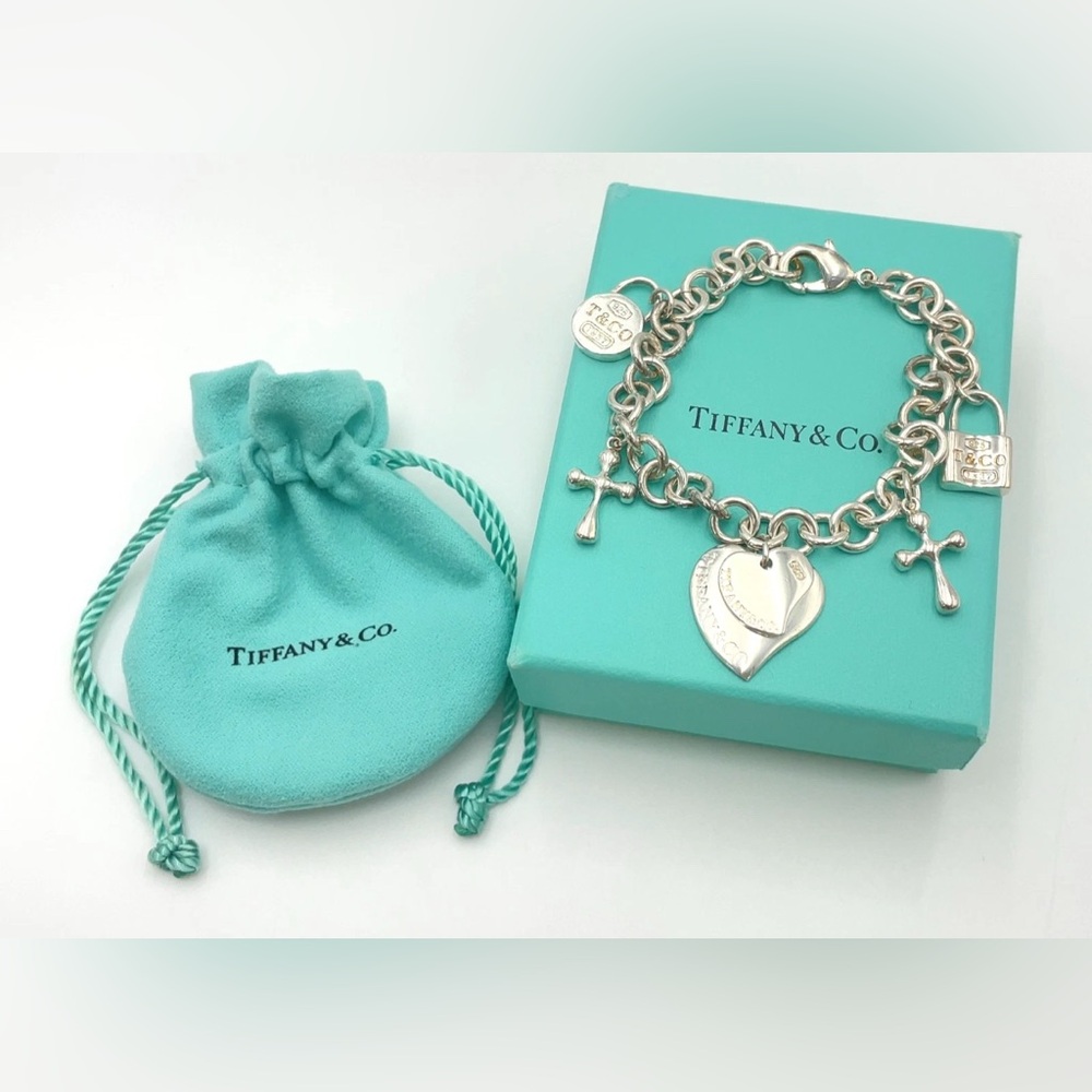 Tiffany & Co. Silver Charm Bracelet with Heart and Cross